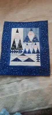 Blue santa hand sewn mini quilt