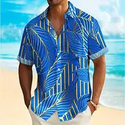 Men's Palm Leaf Tropical Plants Summer Hawaiian Shirt Button Up Shirt Short Sleeve Hawaiian Resort Vacation Holiday Beach Wear Summer Spring Turndown Collared