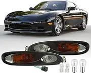 USR 93-95 RX7 Bumper Light – SMOKED Front Turn Signal Lamps (Left + Right) Pair - Compatible with 1993-1995 Mazda RX-7 FD3S All Models/Trims (LIGHT SMOKE LENS LIGHTS w/BULBS AND SOCKETS)