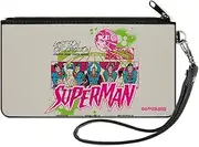 [Buckle-Down] Superman Wallet, Zip Clutch, Superman Last Son of Krypton Poses White Multi Color, Canvas