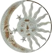 Radiant Celestial Harmony - Distressed White Finish Sun, Moon, and Stars Metal Wall Art Hanging - Rustic Décor Accent - 20 Inches in Diameter - Easy Installation