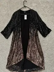 Torrid Black Gold Sequin Duster Kimono Ombré Hilo Size M/L (00)