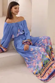Charli Pants - Paper Bag High Waisted Wide Leg Pants in Clara Print