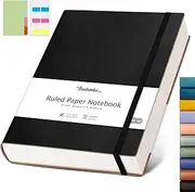 Hiukooka College Ruled/Lined Notebook- 320 Pages A4 Softcover Large Journal, 8.5''×11'', 100GSM Thick Paper, Faux Leather, Inner Pocket - Black
