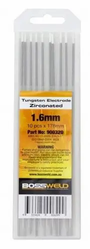 Bossweld 900320 - Zirconated Tungsten Electrodes 1.6x178mm 10 Pack