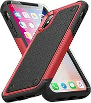 Asuwish Phone Case for iPhone Xs X 10 10s with Tempered Glass Screen Protector Cover and Rugged Accessories Protective Dual Layer iPhoneX iPhoneXs iPhone10 i PhoneX SX 10x 10xs X’s Women Men Red