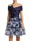 $795 NEW Marchesa Notte Navy Blue Off Shoulder Mikado Cocktail Dress Bow Ombre 4