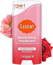 Lume Whole Body Deodorant - Invisible Cream Stick - 72 Hour Odor Control - Aluminum Free, Baking Soda Free, Skin Safe - 2.2 Ounce (Peony Rose)