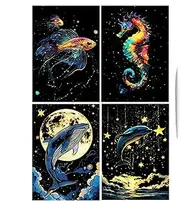 Scratch Paper for Kids | Handmade 4X Glitter Scratchboard Art | Graffiti Cards Toys, Creative Coloring Drawing Craft, Landscape and Animal Art for Men Women