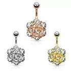 Crystal Zircon Flower Dangle Navel Belly Button Ring Bar Body Piercing Jewe-L CR