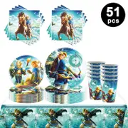 Zelda Video Game Theme Party Tableware 10 Guest Pack Plates Cups Napkins Tablecloth