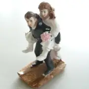 Cake Figurines Wedding Decoration Topper Bride and Groom Ski Skier 14cm
