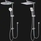 12" Chrome Round Square Rain Shower Head Handheld Flexible Sliding Rail Arm Set