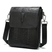 LUKZIJAES Genuine Leather Flap Messenger Bag for Men Vintage Crocodile