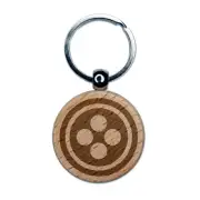 Button Sewing Engraved Wood Round Keychain Tag Charm