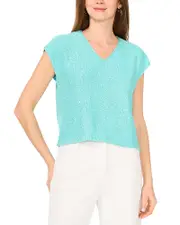 Vince Camuto Sequin V Neck Short Sleeve Top