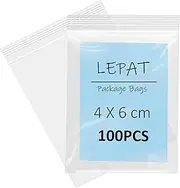 Lepat 100 Reusable Transparent Grip Seal Bags, Zipper Closure, Polyethylene Construction, Food Grade Safe, 4x6cm (1.57x2.36in), Ideal for Storage, Jewellery, Drugs, Sugar