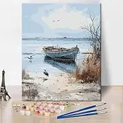 Rebotipy Ship Paint by Numbers for Adults Acrylic Beach Paint by Number Kits Beach Bird Unframed Paint by Numbers for Adults Beginner Wall Decor Oil Painting 16"x 20"