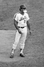 Third Base Coach Bobby Valentine New York Mets blows a bubble duri- Old Photo