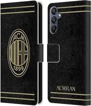 Head Case Designs Officially Licensed AC Milan Black and Gold Crest Leather Book Wallet Case Cover Compatible with Samsung Galaxy A15
