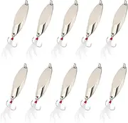 uxcell Fishing Spoons, 10 Pcs 4/5 oz Fishing Lures Casting Spoon Treble Hooks Jigs Hard Metal Spinner Baits for Freshwater Saltwater Salmon, Silver Tone