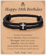 [Shonyin] 6-21 Birthday Gifts for Him, Faith Cross Bracelet for Son Grandson Nephew