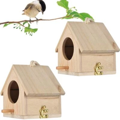 Wooden Bird House Pack of 2 Hanging Birdhouse for Outside Wooden Nests Box Ga...