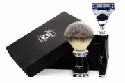 Synthetic Hair Shaving Brush In Black Handle 5 Edge Safety Razor Gift For Men