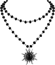 [Hanary] Gothic Layered Pendant Choker, Black Choker, Black PU Leather Chocker Collar, Costume Jewelry