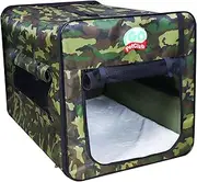 Go Pet Club 32" Soft Collapsible Dog Crate, Portable Pet Carrier, Thick Padded Pet Travel Crate for Indoor & Outdoor, Foldable Kennel Cage with Durable Mesh Windows, Forest Green Camo