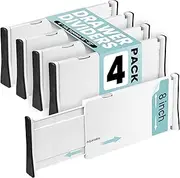 RAPTUROUS Adjustable Drawer Dividers, 8" Tall, Expandable 13.35-22", 4-Pack, Non-Slip for Deep Drawers in Kitchen, Bedroom, and Closet (White)