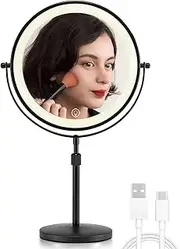 OMIRO Lighted Makeup Mirror with 1X/10X Magnification, 8.5 Inches Double Sided Swivel Vanity Mirror with Height-Adjustable Stand (Black)