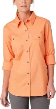 Wrangler Riggs Womens Shirt M Top Relaxed Fit Long Sleeve Button Front OrangeNEW