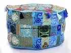 Bohemian Patchwork Pouf Ottoman Turquoise Vintage Indian Moroccan Bean Bag