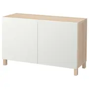 BESTÅ storage combination with doors, white stained oak effect/Laxviken/Stubbarp white, 120x42x74 cm