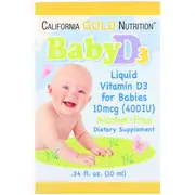 California Gold Nutrition Baby Vitamin D3 Drops 10mcg (400 IU) .34 fl oz (10ml)