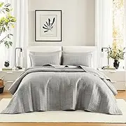 Comfort Spaces Kienna Quilt Set-Luxury Double Sided Stitching Design All Season, Lightweight, Coverlet Bedspread Bedding, Matching Shams, Oversized King (120"x118"), Gray