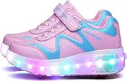 [AIkuass] Roller Shoes Boys Girls USB Charge LED Light Up Sneaker Kids Wheeled Skate Shoe