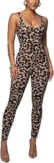 [SPEVERT] Womens Summer Jumpsuits Leopard Print Scoop Neck Backless One Piece Jumpsuits for Women Casual Y2K Bodycon