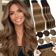 Thick Weft Wire Clip In On Real Remy Human Hair Extensions Hairpiece Secret Ring