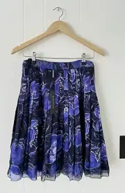 $300 Elie Tahari Lucia Pleated Silk Floral Skirt Cotton NWT Size 0 Blue/Purple