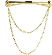 [QUUPY] Tie Collar Bar Pin Men Shirt Collar Clip with Chain Necktie Pins Clasp Lapel Pin Clips Men Suit Accessories for Wedding Party(Gold)