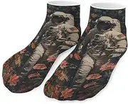 [QMNVBDS] Astronaut And Flowers Socks Ankle Length Socks Casual Short Socks for Women Men Low Cut Sports Socks Running Socks No Show Socks Ankle Socks Athletic Socks Workout Socks, Style, One Size