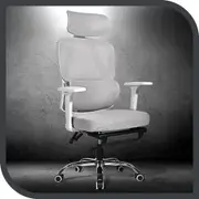 Furb Ergonomic Office Chair with Foot Rest, Foam Seat High Desk Chair Grey