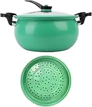 Fenteer Micro Pressure Cooker Soup Meat Pot Non Stick Multifunction Double Handle Rice Cooker Cookware for Food Frying Pasta Noodle, green