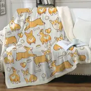 Cute Corgi Dog Heart and Bone Pattern Throw Blanket