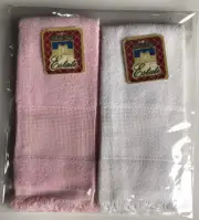 Lot of 2 Charles Craft Estate Fingertip Cross Stitch Towels Pink White