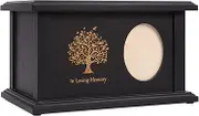 Wooden Cremation Urn for Human Ashes - Adult Funeral, Burial or Home Decorative Urn for Men and Women (Black Tree, With Frame)