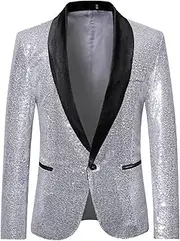 [Generic] Men's Sequins Suit Shiny Jackets Sparkly One Button Blazer Glitter Clothes Party Tuxedo Wedding Prom Festival Costume