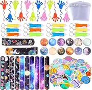 Pllieay 110pcs Outer Space Party Bag Fillers for Kids, Space Themed Bouncy Balls Sticky Hands Slap Bracelets Outer Space Toys for Kids Birthday Gift Goodie Bag Fillers Pinata Stuffers Classroom Prizes